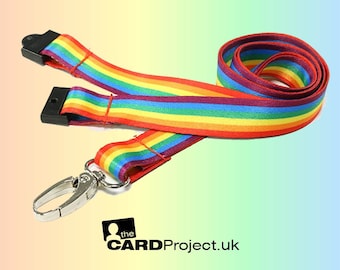 Rainbow lanyard with metal lobster clip made from recycled fabric, 15mm