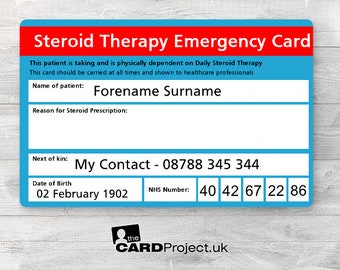 Steroid Therapy Emergency Cards - Essential Medical Alert Card