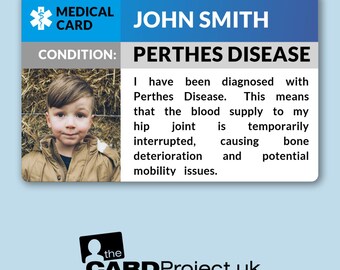 Perthes Disease Awareness Medical Photo ID Card - Double-Sided with Emergency Contacts - Eco-Friendly - Credit Card Size