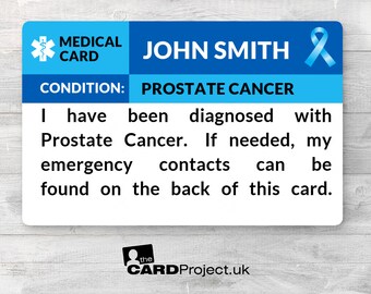 Prostate Cancer Awareness Medical ID Card, Blue Ribbon Alert Badge