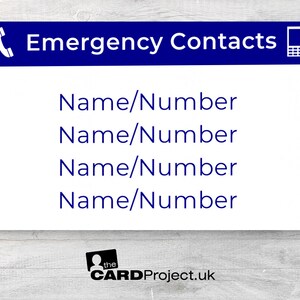 Emergency Contact Card, ICE Names and Phone Numbers for Wallet/purse ...