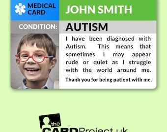 Autism Awareness Medical Photo ID Card - ASD, Neurodivergent, Autism Spectrum - Emergency Contact Card for Autistic Adults and Children