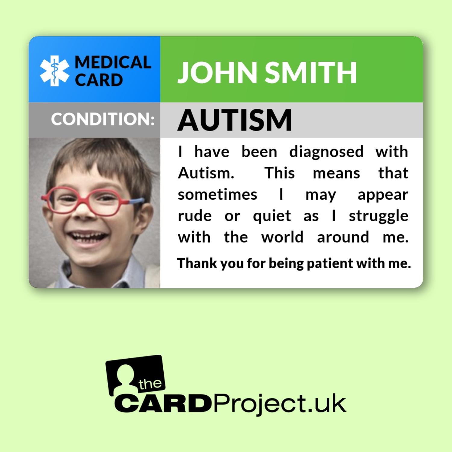 Autism Awareness Medical Photo ID Card - ASD, Neurodivergent