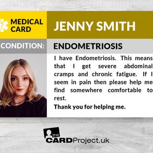 Endometriosis Photo Medical ID Alert Card, Endometriosis Awareness Badge