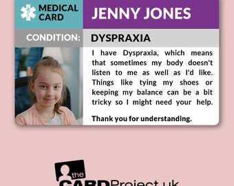 Dyspraxia Awareness Medical Photo ID Card