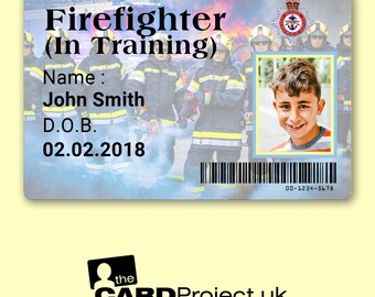 Feuerwehrmann Photo ID Card, personalisierter Ausweis für Kinder und Erinnerungskarte