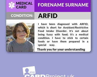 ARFID Medical ID Card with Emergency Contacts | Avoidant/Restrictive Food Intake Disorder Awareness | Double-Sided with Photo and Contacts