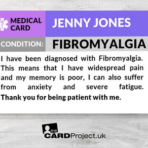 Fibromyalgia Awareness Medical ID Alert Card