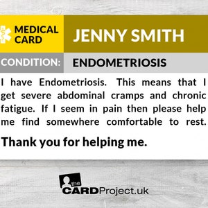 Endometriosis Medical ID Alert Card, Endometriosis Awareness Badge