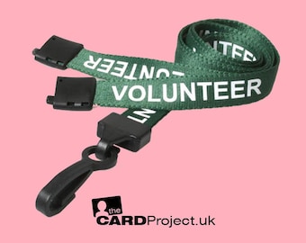 Volunteer Lanyard, Green Recycled Fabric, 15mm