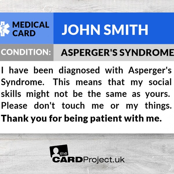 Asperger's Syndrome Awareness, Medical ID Alert Card