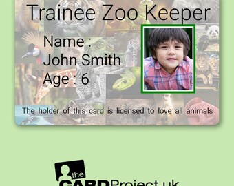 Zoo Wächter ID-Karte, Kinderphantasie und Spiel, personalisierter Ausweis für Kinder und Erinnerungskarte