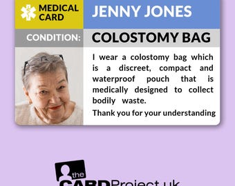 Colostomy Bag Medical ID Card with Photo - Discreet Emergency Contact Card for Travel, Airports, and Accessibility
