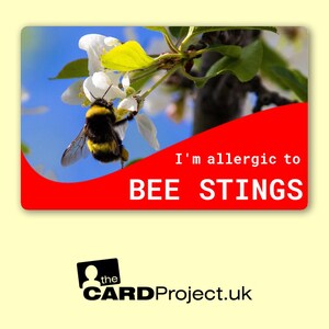 Allergic to Bee Stings Alert Card – Allergy Emergency ID Card for Bee Sting Protection