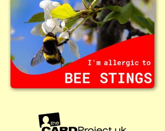 Allergic to Bee Stings Alert Card – Allergy Emergency ID Card for Bee Sting Protection