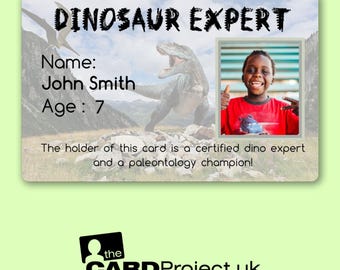 Dinosaurier Expert Foto Ausweis, Neuheit Kinder Paläontologie Fotoabzeichen, personalisierte Andenken Karte
