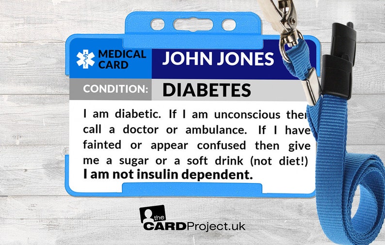 Diabetes Medical ID Card Diabetic Alert Badge Etsy