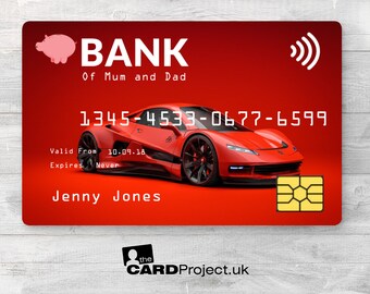 Childs Credit Card, Red Racing Car Design, Novelty Play Time Money for Kids, Stocking Filler Idea