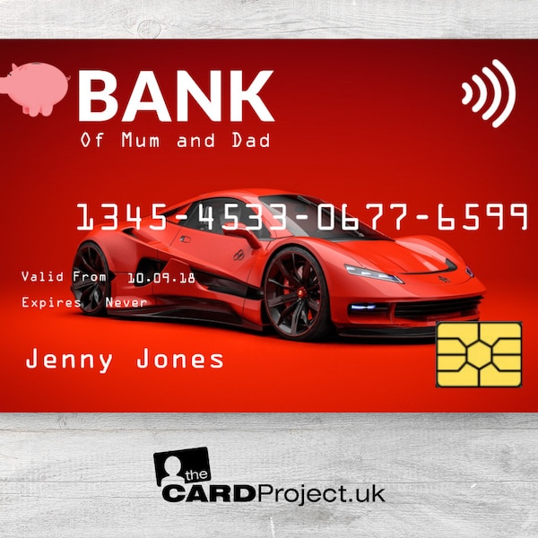 Childs Credit Card, Red Racing Car Design, Novelty Play Time Money for Kids, Stocking Filler Idea