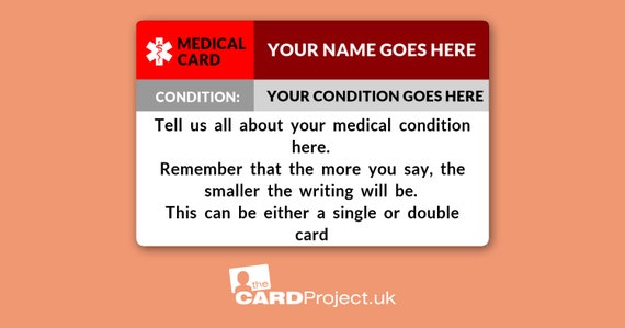 Custom Medical Condition Card - Design Your Own Personalised Emergency Medical ID Badge by The Card Project UK
