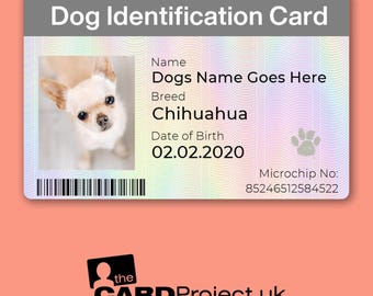 Dog Microchip ID Card with Photo - Personalised Biodegradable Pet Safety Tag - Dog Breed & Microchip Details