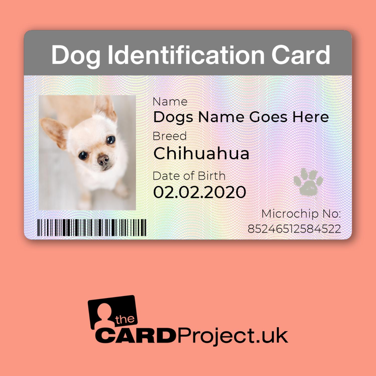Dog Microchip ID Card With Photo Personalised Biodegradable Pet