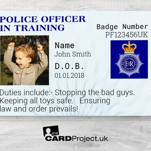 Police Officer In Training Card, Novelty Personalised Photo ID Licence UK