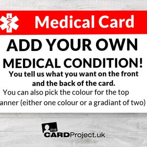 Custom Medical ID Cards for Any Health Condition, Create Your Own Text