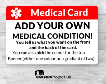 Custom Medical ID Cards for Any Health Condition, Create Your Own Text