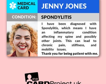 Spondylitis  Awareness Medical Photo ID Card