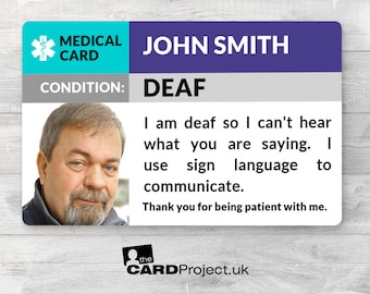 Deaf, Sign Language Awareness Photo Medical ID Alert Card