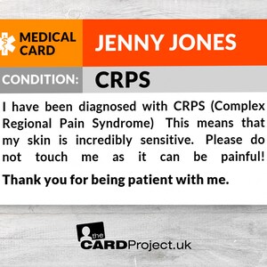 CRPS Medical ID Card - Complex Regional Pain Syndrome, Personalised In Case of Emergency Contact Details,