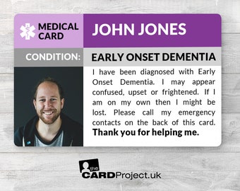 Early Onset Dementia Photo Medical ID Card