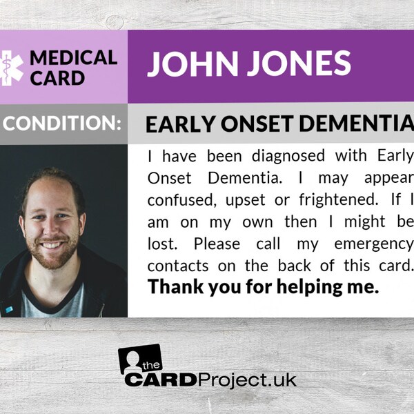 Early Onset Dementia Photo Medical ID Card