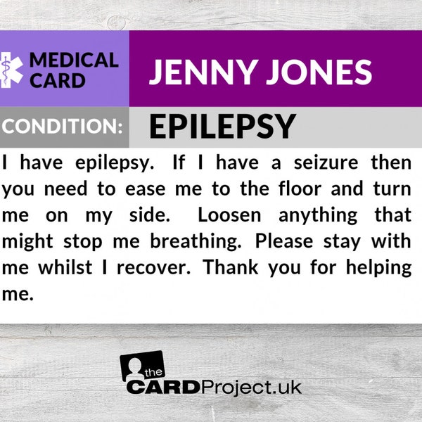 Epilepsy Awareness, Seizure Medical ID Alert Card