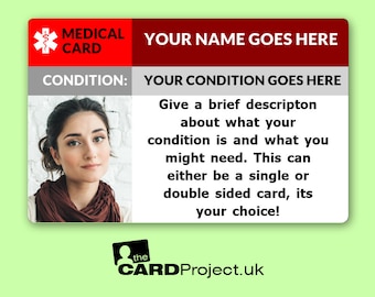 Create Your Own Personalised Medical Condition Photo ID Card | Custom Emergency Wallet Medical Badge