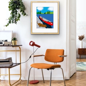 Canoe Art, Canoe Art Print , Lake Life, Dog and ball, Lake House Wall Art, Home Decor,