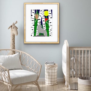 Woodland Animals, Woodland Art Scene, Howling Wolf, Cardinal, Snowy Owl, Birch Trees, Birch Tree Art,  Home Decor, Wall Art, Maine Art
