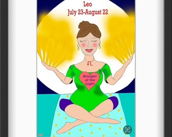 Leo Art Print, Leo Zodiac Sign, Astrology, Sun, Constellation, Stars, Celestial, Leo the Lion, Horoscope, Fire Sign, Birthday Gift