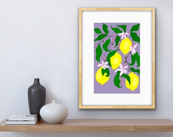 Lemon Art Print, Lemon Tree, Printable Wall Art, Wall Art, Lemons, Yellow, Lemon Vines, Lemons on the Vine, Maine Art, Maine Artist