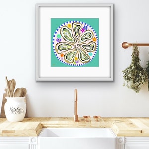 Oysters Wall Art, Shell Fish, Oysters on the Half Shell, Art Print, Raw Bar, Edible Flowers, Printable Wall Art, Seafood, Food Art