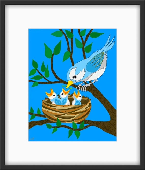 mama and baby bird art