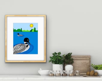 Loon Art Print, Lake Life, Loons, Call of the Loon, Lake house Decor,Bird Art, Maine Lakes Art, Lake House Art, Maine Art, Maine Artist