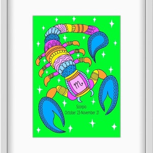 Scorpio Art, Scorpio Art Print, Astrology Art, Zodiac Signs, Scorpion, Water Sign, Horoscope, Birthday Gift, Wall Art