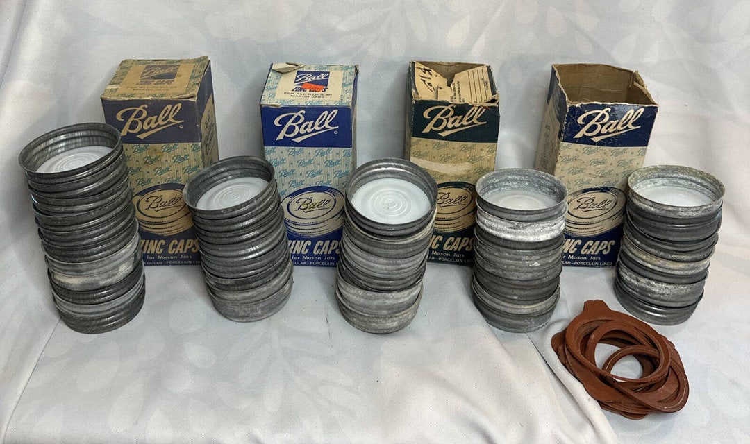 Vintage Zinc Ball Mason Jar Lids Caps Lot of 43 Rubbers Boxes Porcelain Inserts Etsy
