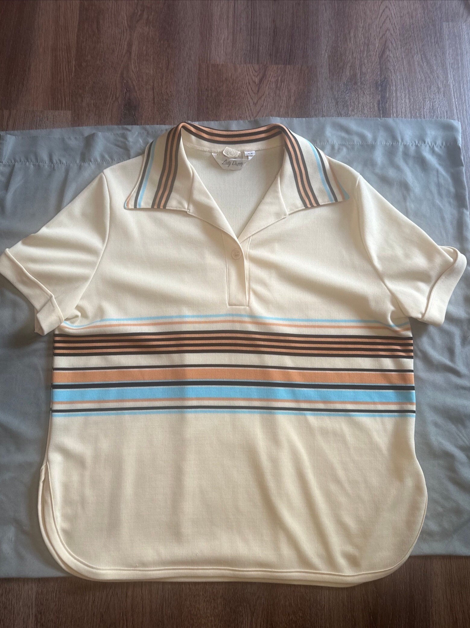 Vintage 70s Striped Polo Shirt Men's Size 44 Polyester