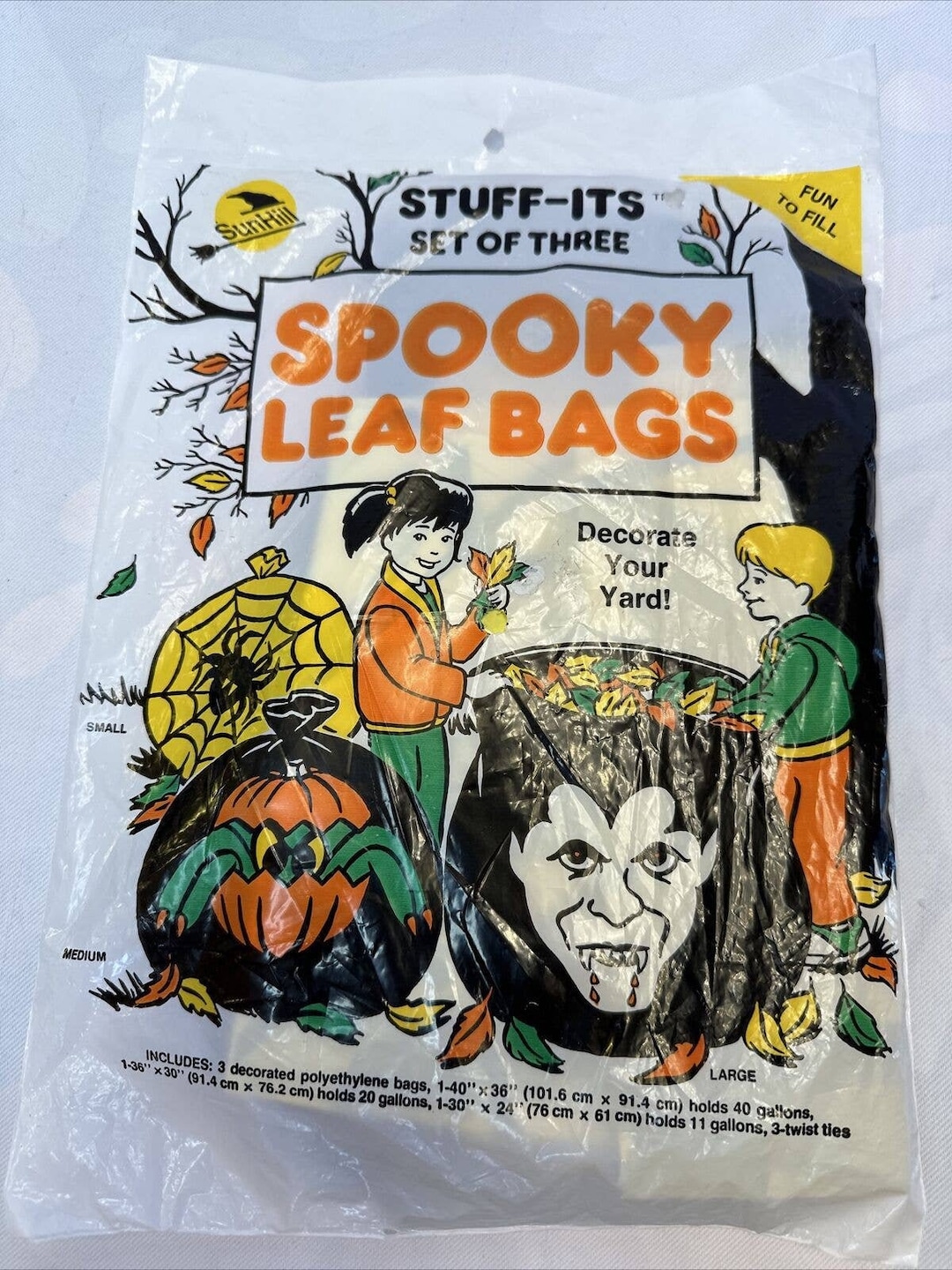 Vintage Spooky Halloween Leaf Bags Stuffits Vampire Spider Pumpkin