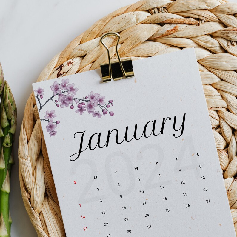 2024 Printable Calendar With Flowers Illustrations Etsy