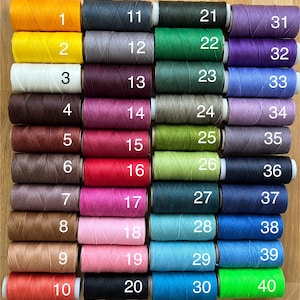 Puede incluir: Cuarenta carretes de hilo de varios colores, cada uno numerado. Los hilos van del amarillo al morado, con tonos de rojo, verde, azul, marr&oacute;n, gris y rosa. Los carretes est&aacute;n dispuestos en un patr&oacute;n de cuadr&iacute;cula, ideal para proyectos de manualidades.