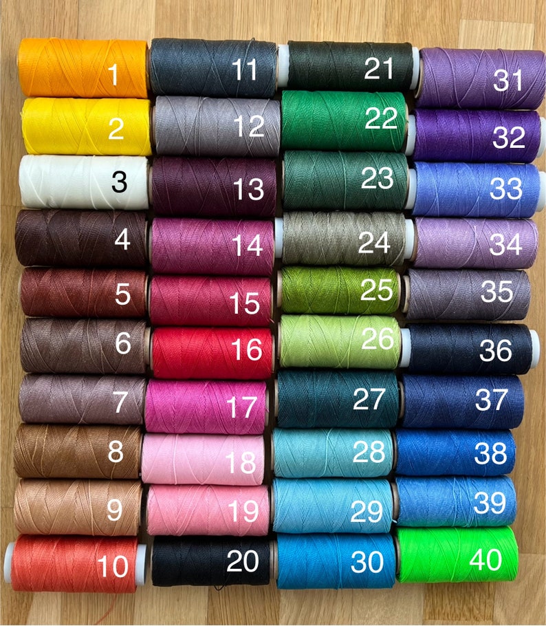 Puede incluir: Cuarenta carretes de hilo de varios colores, cada uno numerado. Los hilos van del amarillo al morado, con tonos de rojo, verde, azul, marr&oacute;n, gris y rosa. Los carretes est&aacute;n dispuestos en un patr&oacute;n de cuadr&iacute;cula, ideal para proyectos de manualidades.